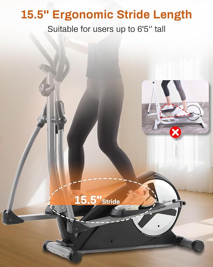 ECHANFIT Elliptical Exercise Machine, Hyper-Quiet Magnetic Elliptical Machine for Home, Elliptical Training Machines with 16 Resistance Levels, App Bluetooth, Backlit LCD Monitor, Pulse Sensor