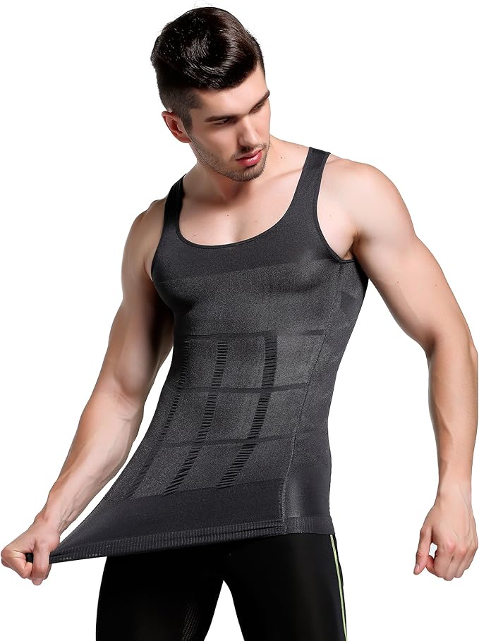GKVK Mens Slimming Body Shaper Vest Shirt Abs Abdomen Slim