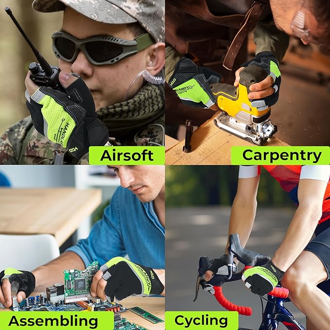 HANDLANDY Framer Work Gloves Open-Finger Carpenters Gloves, Fingerless Gaming Gloves for Tactical Shooting, Airsoft, Hunting, Police Work and Hiking M