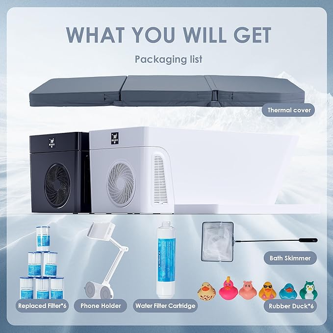 Deeptime Smart Cold Plunge Tub,Ice Bath with Built-In Chiller(Down to 38F),Smartphone Control,Whisper-Quiet,Spacious Design for Full-Body Recovery & Cold Therapy,White