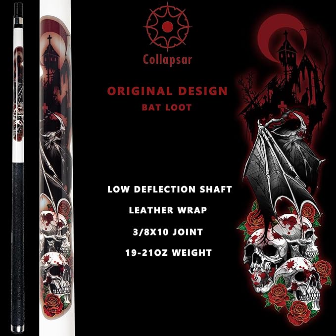 Collapsar CBP Pool Stick with 1X1 Hard Case,13mm Tip with Low Deflection Technology Billiard Cue,58" 2-Pieces 19-21 oz Professional Pool Cue Set