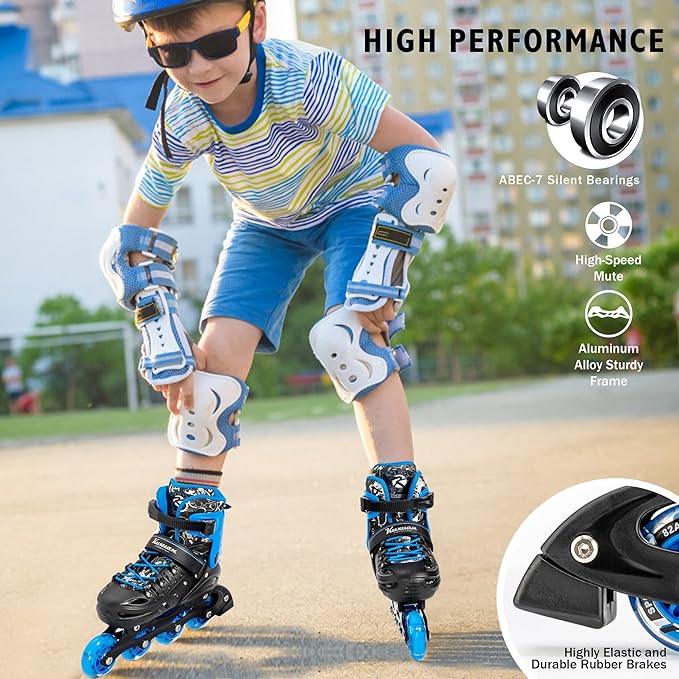 Inline Skates for Kids and Adult, Adjustable Fun Illuminating Skates for Girls, Boys, Women and Men Outdoor and Indoor, Beginner