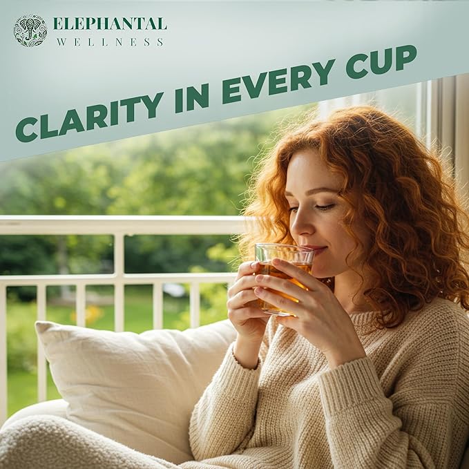 Elephantal Wellness Premium Brain Herbal Tea | Nootropic Focus & Mental Clarity Support with Ginkgo, Bacopa, Ashwagandha & Gotu Kola | Handmade, Caffeine-Free, Non-GMO Loose Leaf Blend, 4oz Loose Leaf, 40 Servings