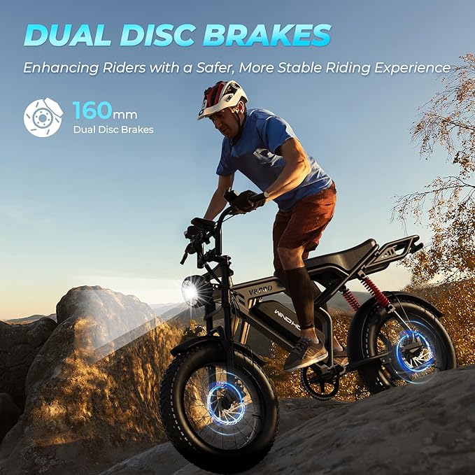 Electric Bike for Adults, 20" Fat Tire EBike 31MPH, 65Miles PAS Range, 1500W Peak Motor Electric Dirt Bike with Long Seat, Rear Rack, 48V 15.6AH Battery All-Terrain Electric Mountain Bike for Off-Road