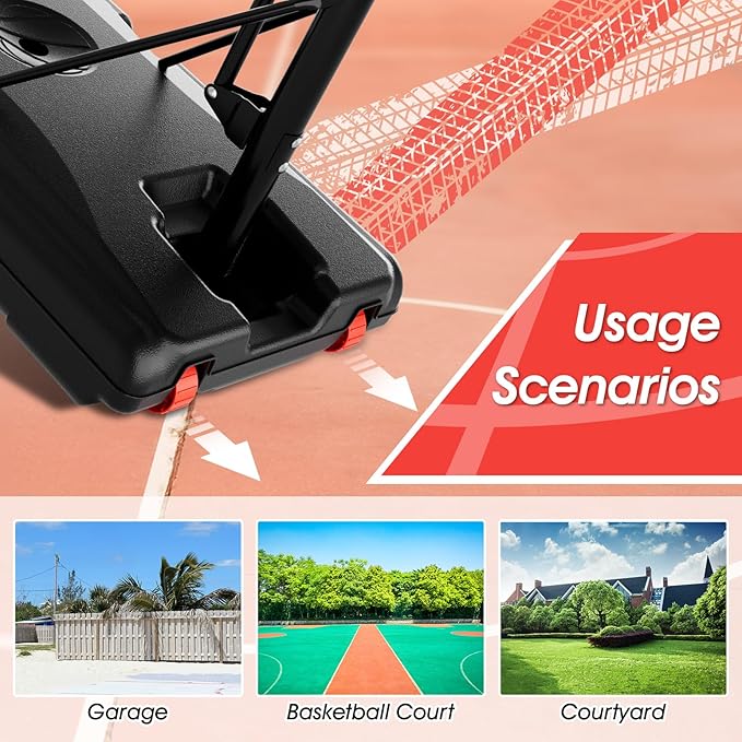 Basketball Hoop Outdoor 44 Inch Shatterproof Backboard 4.8-10ft Height Adjustable Portable Basketball Hoop Goal System for Kids Youth Adults Play in Backyard/Courts/Indoor