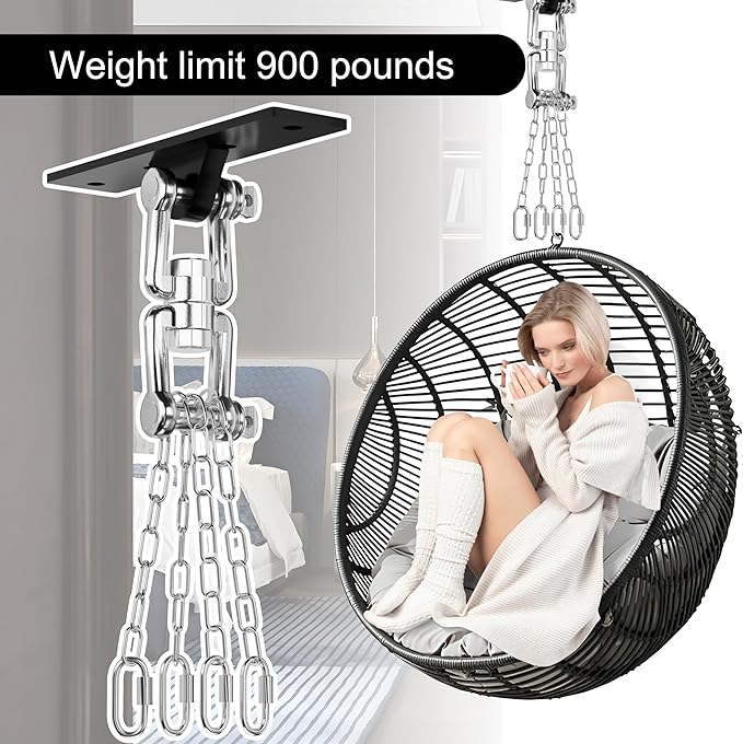 Heavy Bag Hanger,Punching Bag Mount Hanger Bracket,Ceiling Mount Hook 360°Rotation Wood Beam Holder Body Weight Strength Training Systems,Suitable for Swings and sandbags(900 LB Capacity)