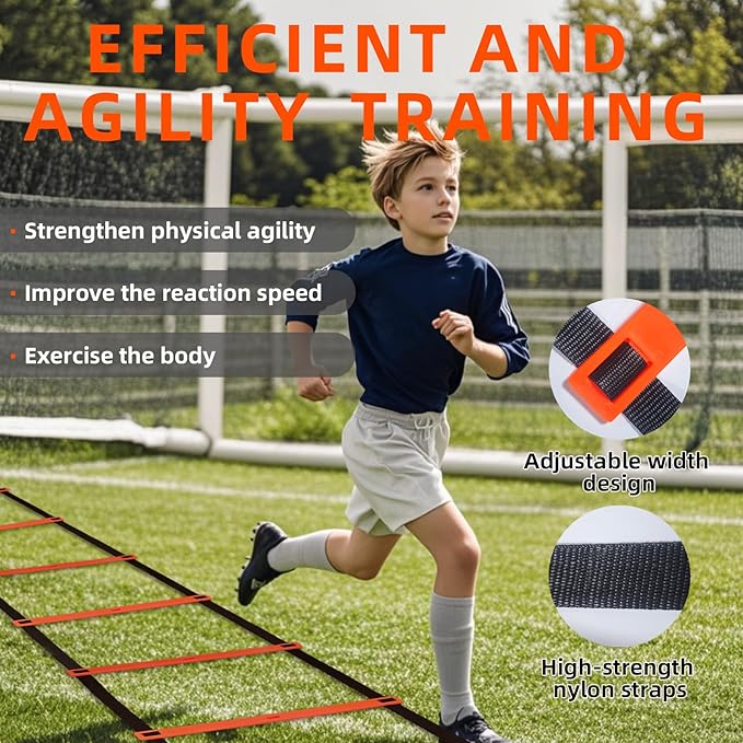 Agility Ladder Speed Training Equipment Set with 20ft Agility Ladder,4 Hurdles,12 Cones,Jump Rope,Running Parachute-Ideal Training Equipment for Kids Youth Adults in Soccer Football Basketball