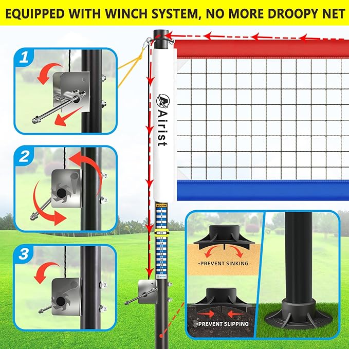 Heavy Duty Volleyball Net Outdoor with Steel Anti-Sag System, Adjustable Aluminum Poles, Professional Volleyball Nets Set for Backyard and Beach, Volleyball and Carrying Bag