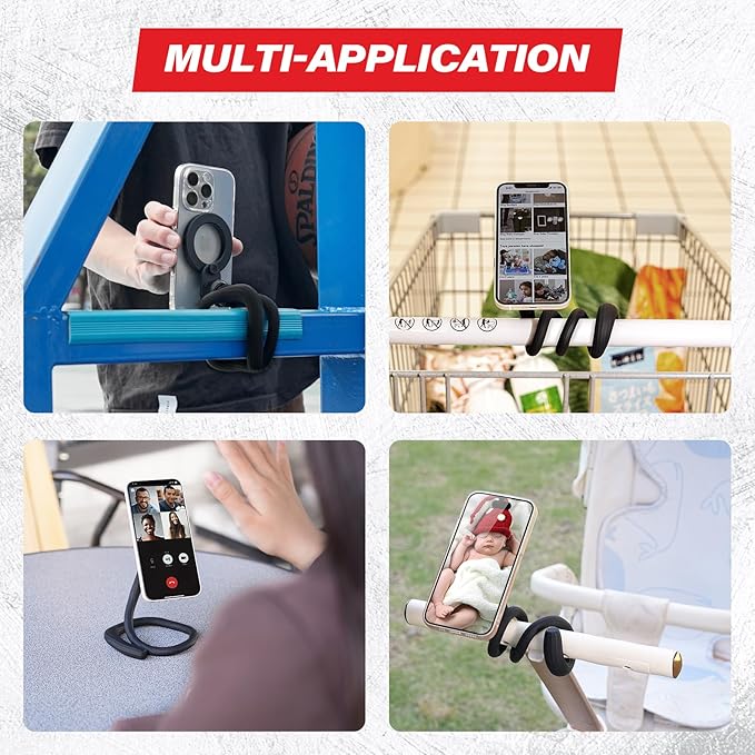 Flexible Gym Phone Holder for Peloton Treadmill Spin Bike - Gooseneck Magnetic Phone Mount for iPhone MagSafe Samsung, Wrap Around Phone Stand for Stroller/Desk/Shopping/Women Men Gym Gifts