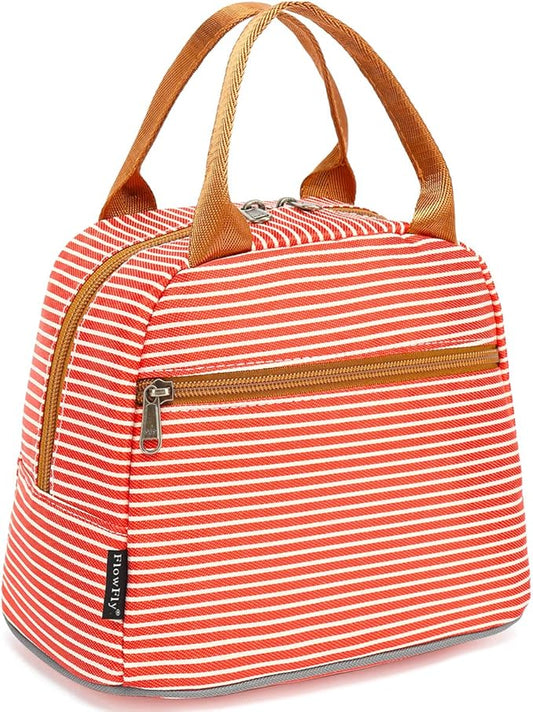 FlowFly Insulated Lunch Cooler Bag - Tote Bag Organizer for Women/Men, Red#Stripes