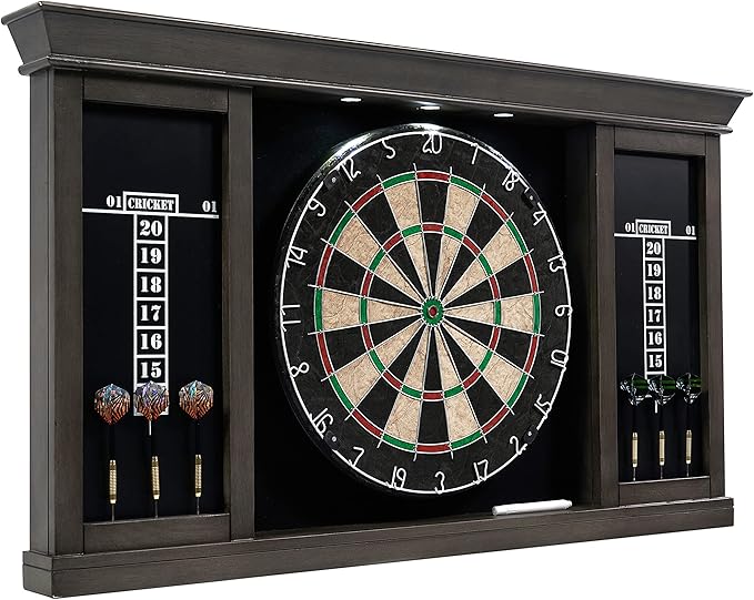 Barrington Dartboard Multiple Styles Pre-Assembled Wood Dartboard Cabinet Collection with 18” Bristle Dartboard & Steel Tip Dart Set, Perfect for Cricket Games