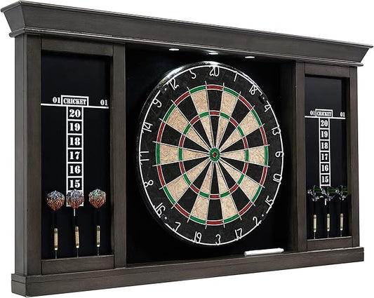 Barrington Dartboard Multiple Styles Pre-Assembled Wood Dartboard Cabinet Collection with 18” Bristle Dartboard & Steel Tip Dart Set, Perfect for Cricket Games