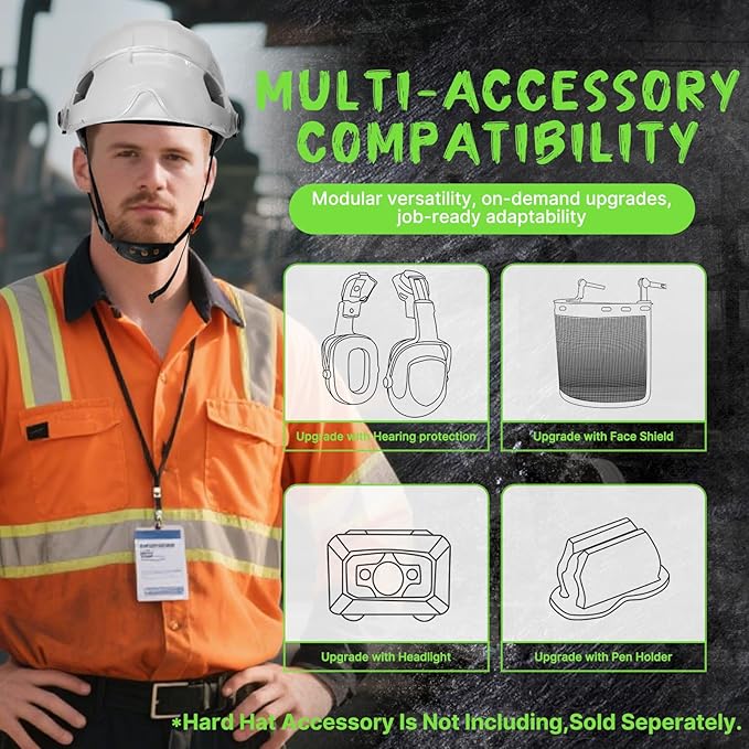 AOLAMEGS Construction Safety Hard Hat with Visor-ANSI Z89.1 OSHA Approved Construction Safety Helmet,Vented White Hard Hats with Chin Straps for Men Women Adults for Outdoor Indoor Industrial Workwear