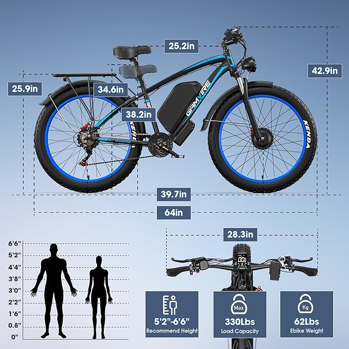 Ebike for Adults Electric, 52V 19.2Ah/32Ah, Peak 2000W/2500W E-Bike, 36/40MPH, 70 Miles/100Miles Long Range, Hydraulic Disc Brake, Off Road Snow Mountain E-Bike, 24"/26" Fat Tire Fast Electric Bicycle