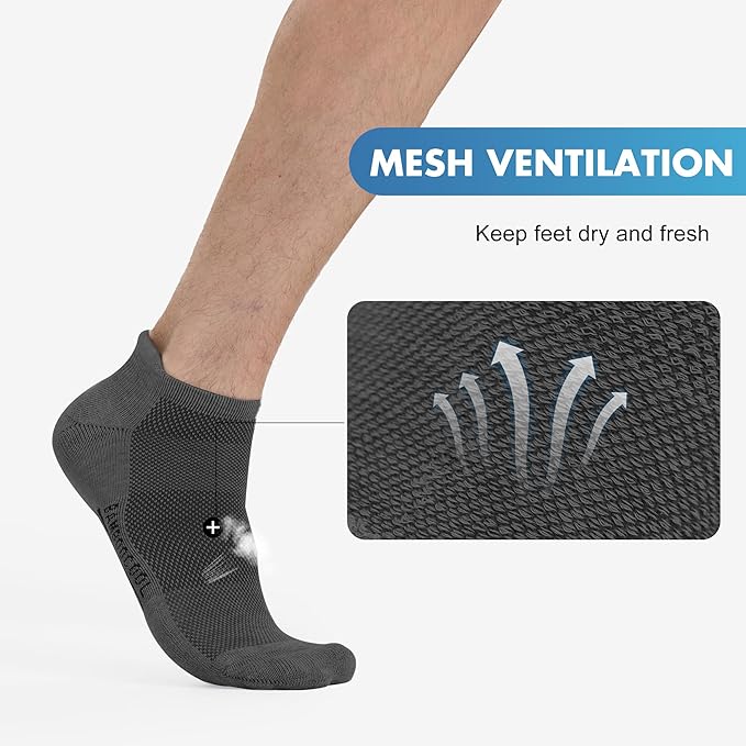 BAMBOO COOL Men's Ankle Socks Athletic Cushioned Moisture Wicking, Running Socks Arch Support Breathable, Heel Tab 8 Pack