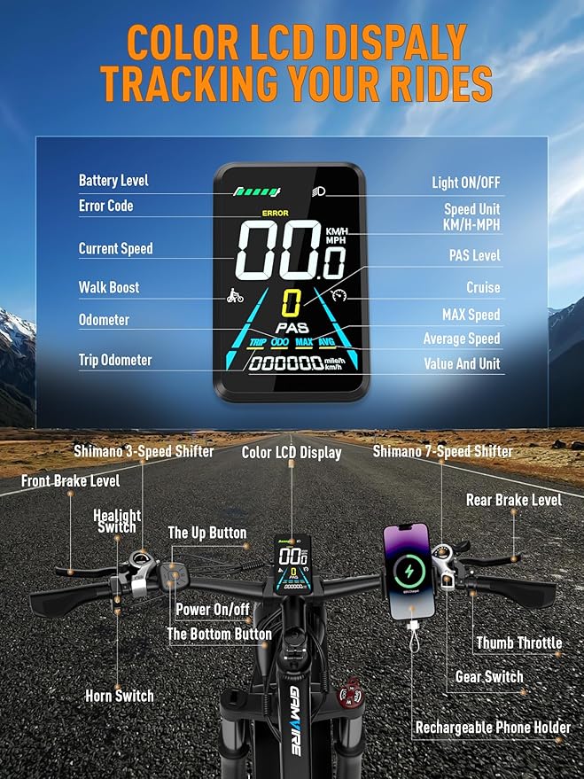 Ebike for Adults Electric, 52V 19.2Ah/32Ah, Peak 2000W/2500W E-Bike, 36/40MPH, 70 Miles/100Miles Long Range, Hydraulic Disc Brake, Off Road Snow Mountain E-Bike, 24"/26" Fat Tire Fast Electric Bicycle