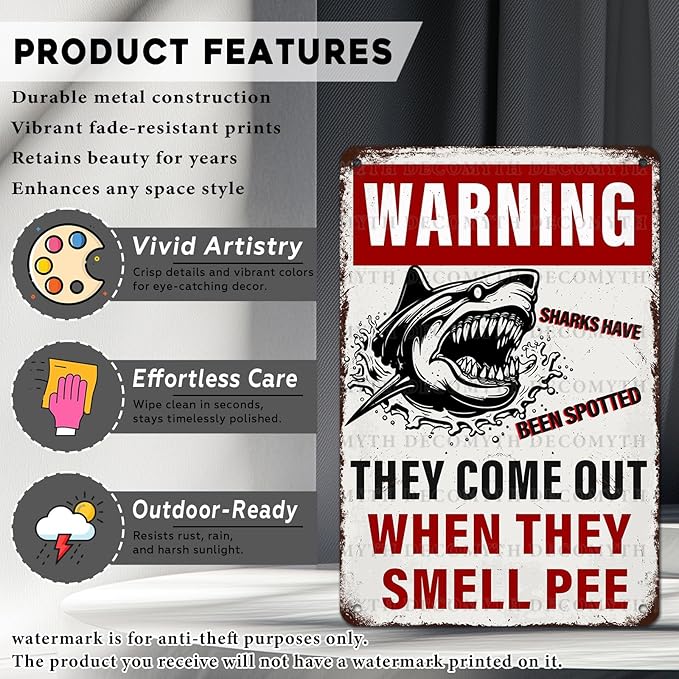 Funny Warning Sharks Have Been Spotted in This Pool They Come Out When They Smell Pee Tin Sign for Swimming Pool Beach Water Park Decor Outdoor 12 * 8inch