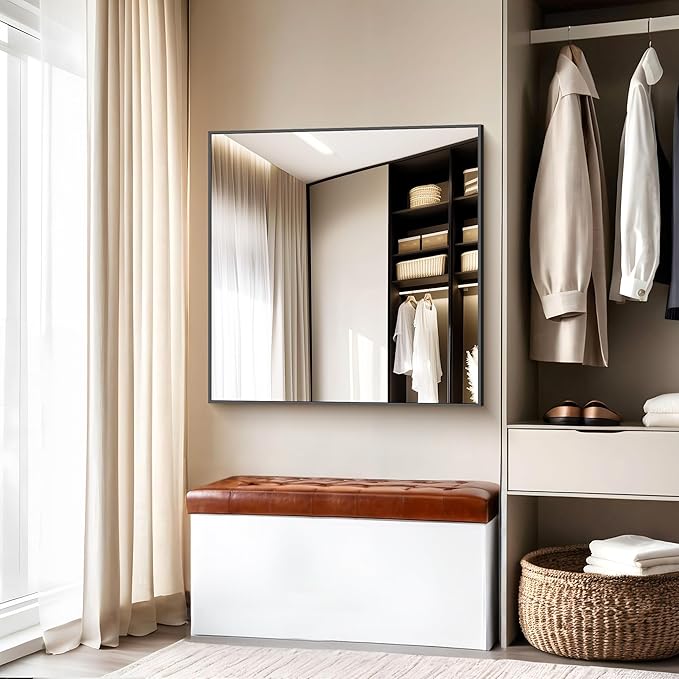 Bathroom Mirror,48x48 inch Large Wall Mirror for Bathroom Wall Mounted,Black Rectangle Wall Mirrors,Square Mirror for Living Room,Farmhouse, Bedroom Entryway, Horizontal/Vertical