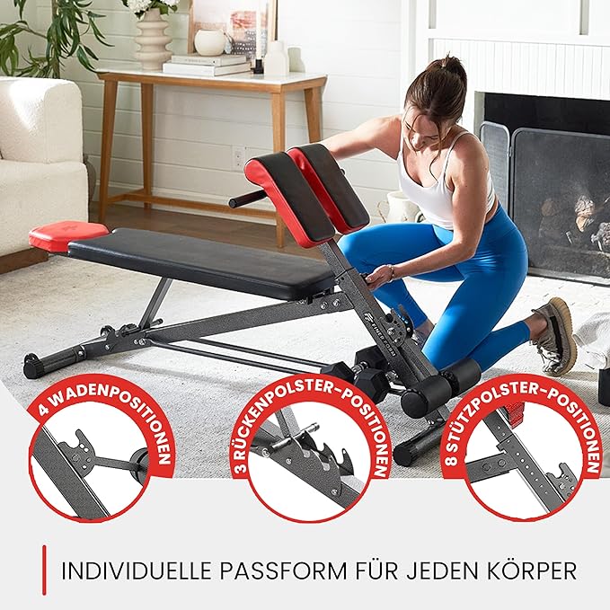 Finer Form Multi-Functional Weight Bench for Full All-in-One Body Workout – Versatile Adjustable Workout Bench for Home Gym. Fitness equipment perfect for Back HyperExtension, Bench Press, Roman Chair Exercise, Sit up. Adjusts to Decline or Flat Bench.