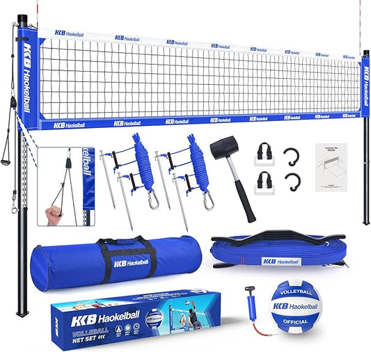 Haokelball Volleyball Net for Backyard Outdoor Portable Volleyball Net Set with Volleyball Antennas, Aluminum Poles, Tension Adjuster and Volleyball