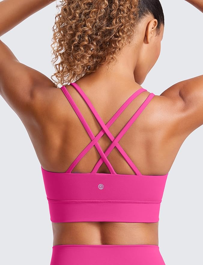CRZ YOGA Softness Mold Womens Butterluxe Strappy Longline Sports Bra - Double Spaghetti Strap Workout Yoga Crop Top Athletic