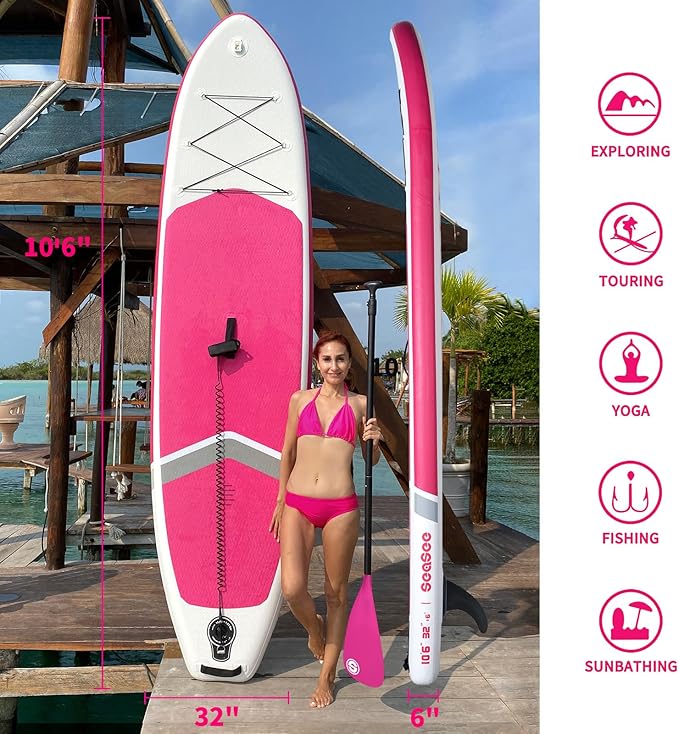 Inflatable Stand Up Paddle Board with Sup Board Accessories, Durable, Lightweight,Wide Stable Design,Wide Non-Slip Deck, Non-Slip Comfort Deck Pink Paddle Board for Women & Girls