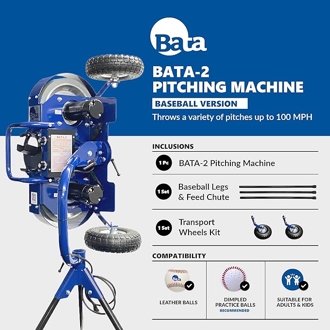 BATA Baseball Wheel Pitching Machine, Youth and Adult Automatic Pitch Machine for Baseballs, Practice Training Equipment