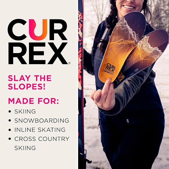 CURREX EdgePro Thermo Regulating Ski Boot Insoles for Snowboarding, Skiing, & Winter Sports ??Ski Boot Inserts with Shock Absorbing Cushioning ??for Men & Women ??Medium Arch, 2X