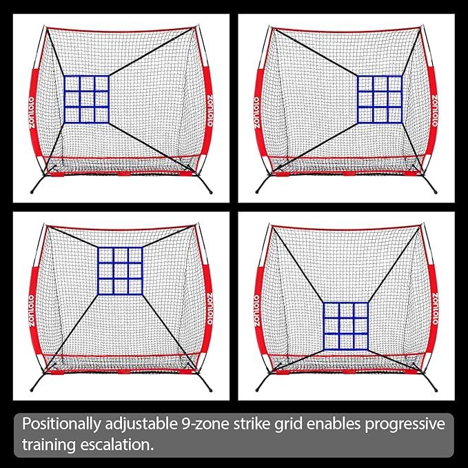 6x6ft Portable Baseball & Softball Net for Hitting，Pitching, Batting and Throwing, with Sturdy Bow Frame,Batting Tee, Ball Caddy and Strike Zone, Middel Size, Great for Kids!