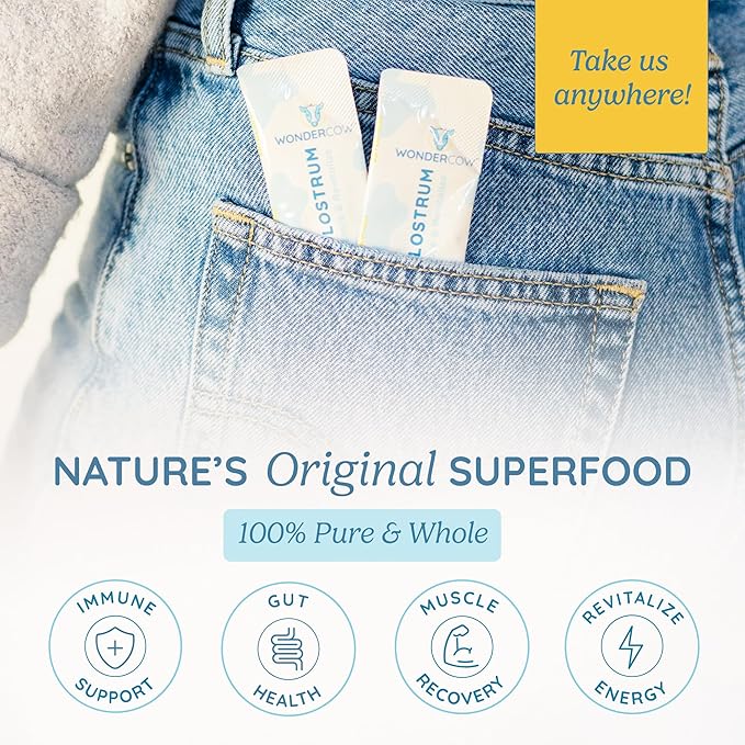 Colostrum Supplement Powder for Gut Health, Immune Support, Muscle Recovery & Wellness | Natural IgG Pure Whole Bovine Colostrum Superfood, Unflavored, 30 Servings