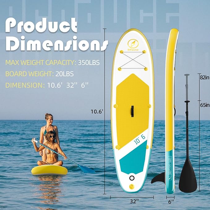 Inflatable Stand Up Paddle Board with SUP Accessories & Backpack. Paddle Boards for Adults. Non-Slip Deck, Wide Stance, Bottom Fin, Double Action Pump.