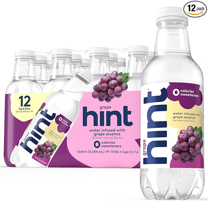 Hint Fruit-Infused Bottled Water, Grape - Sugar Free Flavored Water with Zero Calories, Naturally Flavored, and No Artificial Sweeteners - 16 Fl Oz (Pack of 12)