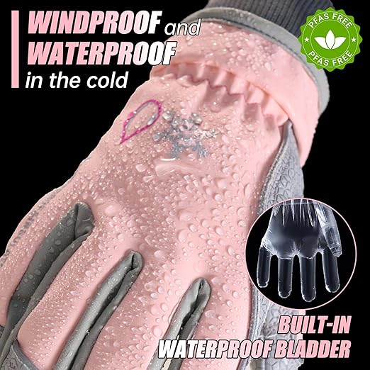 HANDLANDY Winter Insulated Work Gloves, 3M Thinsulate Thermal Water-Resistant Gloves for Men Women Touch Screen, Warm Ski Snowboard Cold Weather Gloves (Pink Grey, Large)