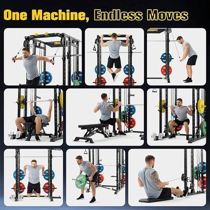 F4 Smith Machine, Power cage with Adjustable Cable Crossover System, All-in-One Squat Rack Training Equipment for Home Gym