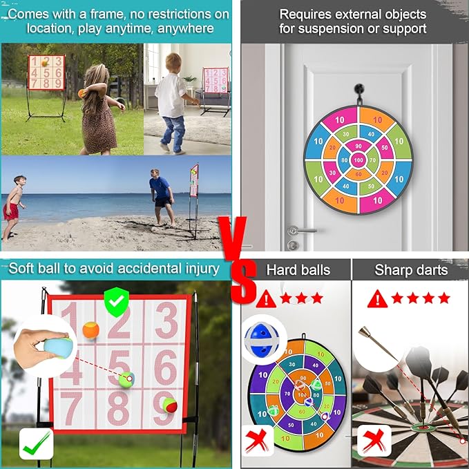Dart Board for Kids, Kids Dart Board Set with Sticky Balls/Support Frame, Indoor/Sport Outdoor Fun Party Play Game,Easy Set Up and Included Carry Bag