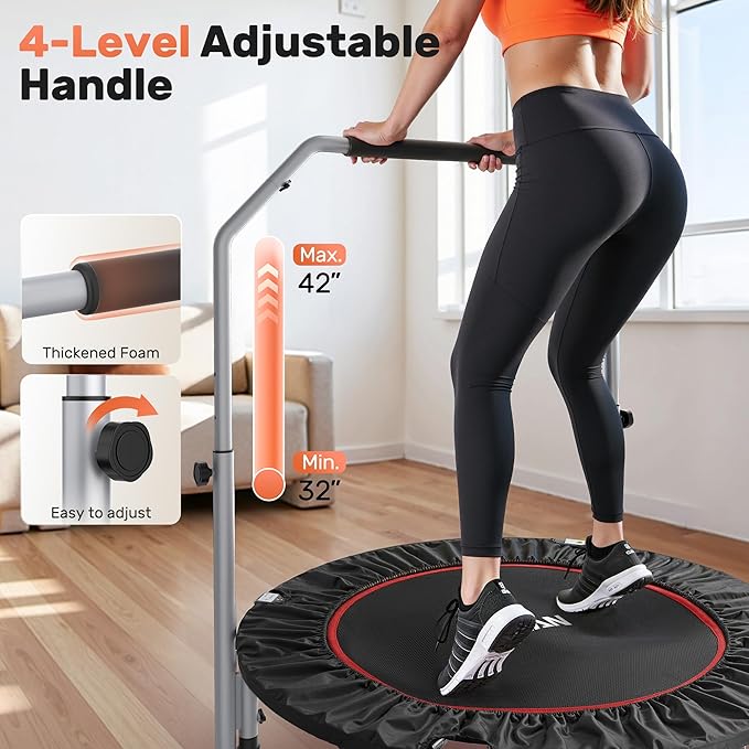 BCAN 40/48" Foldable Mini Trampoline Max Load 330lbs/440lbs, Fitness Rebounder with Adjustable Foam Handle, Exercise Trampoline for Adults Indoor/Garden Workout