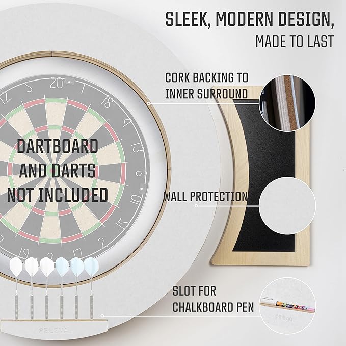 Dart Board Cabinet Set with LED Light; Bristle Dartboard, Built in LED Light, Darts and Chalkboards