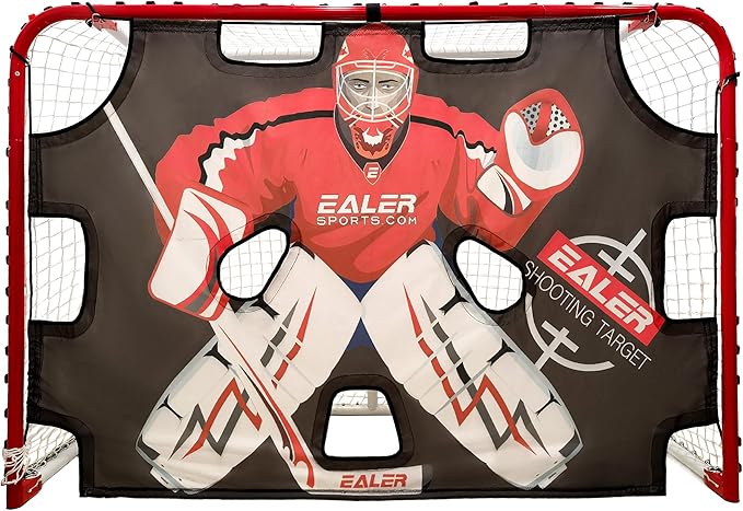EALER Hockey Goal with Shooting Targets – 6′×4′ Portable Street & Ice Goal, Heavy-Duty 2″ Steel Frame, 11 Target Holes, Tear-Proof Fabric, Official Size, Easy Backyard Assembly
