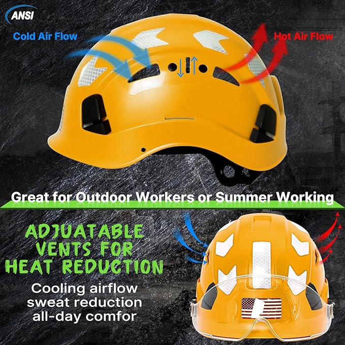 AOLAMEGS Construction Safety Hard Hat - ANSI Z89.1 Type Ι OSHA Approved Safety Helmets with Chin Straps Lightweight Reflective Vented ABS Hard Hats For Men Women Industrial Workwear 6-point Suspension