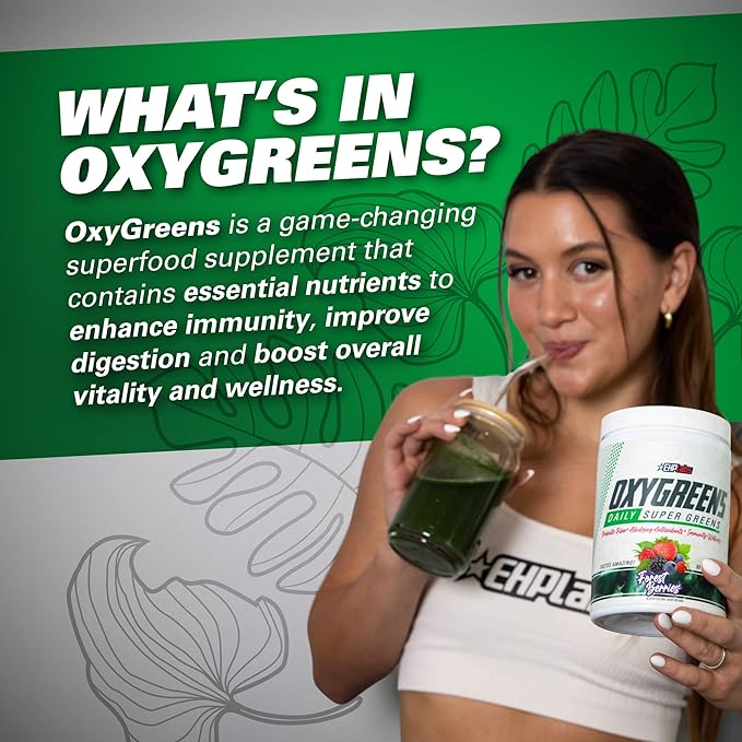 EHP Labs OxyGreens Super Greens Powder - Spirulina & Chlorella Superfood, Green Juice Powder & Greens Supplements with Prebiotic Fibre, Antioxidants & Immunity Support, 30 Serves (Passionfruit)