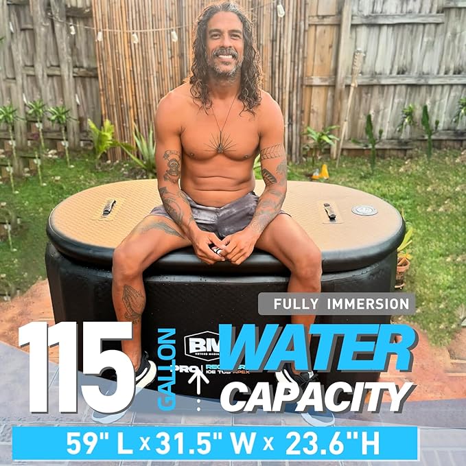 Inflatable Ice Bath Tub for Athletes - Cold Plunge Tub Compatible Water Chiller, Insulated Lid, EVA Groundsheet, Backpack, 115 Gallon, 59" L x 31.5" W x 23.6" H