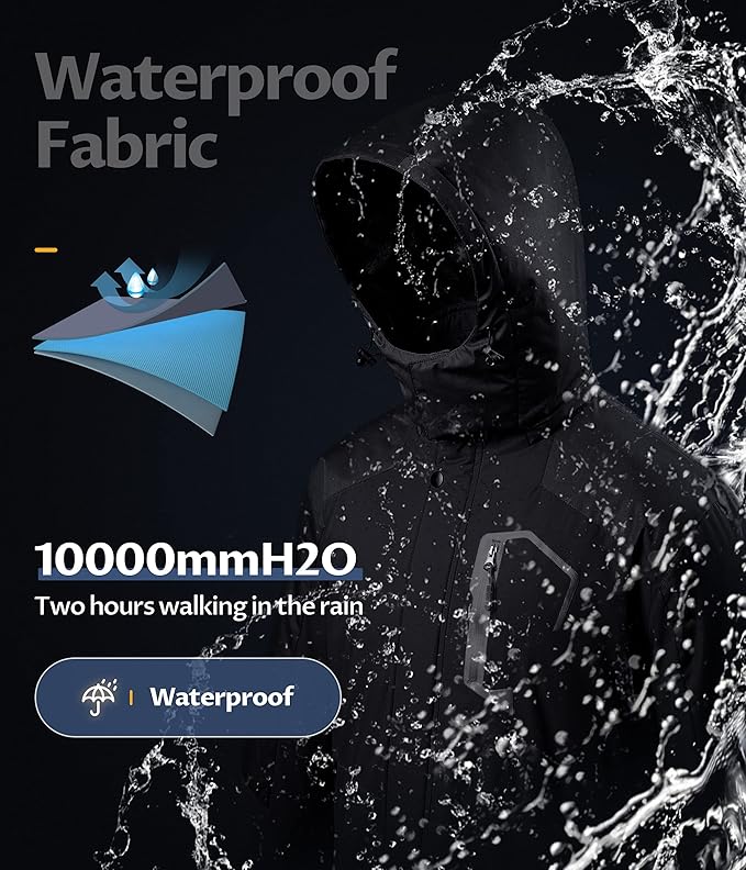 CREATMO US Men's Mountain Waterproof Ski Jacket - Windproof Snowboarding Warm Winter Coat Raincoat