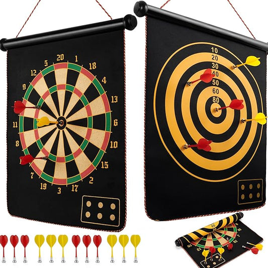BATURU Magnetic Dart Board for Kids, Teens, and Adults — Double-Sided Dart Board Game with Strong Magnetic Darts, Roll-Up Portable Design, Gifts for Teen Boys, Family Parties, Camping, and Birthdays