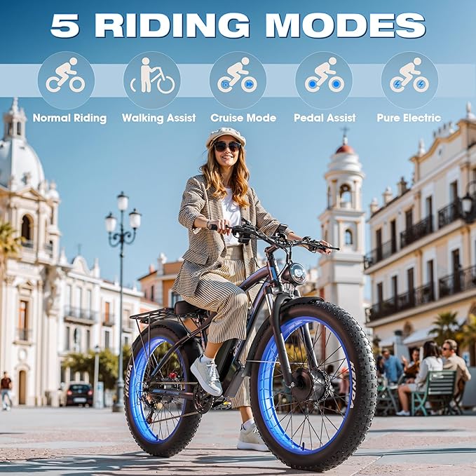 Ebike for Adults Electric, 52V 19.2Ah/32Ah, Peak 2000W/2500W E-Bike, 36/40MPH, 70 Miles/100Miles Long Range, Hydraulic Disc Brake, Off Road Snow Mountain E-Bike, 24"/26" Fat Tire Fast Electric Bicycle