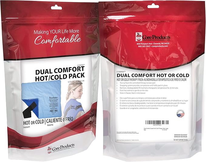 Core Products Dual Comfort CorPak - Reusable hot/Cold Pack for Knee, Back, Shoulder, or Ankle Pain; Use hot or Cold; Made in USA - Size: 10" x 13"