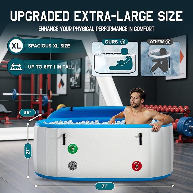 Albott Inflatable Cold Plunge Tub for Athletes, Ice Bath Tub with Insulated Lid Non-Slip Mat, Water Chiller Compatible, Portable for Indoor & Outdoor Recovery, 210 Gal, 71" L x 35" W x 30" H