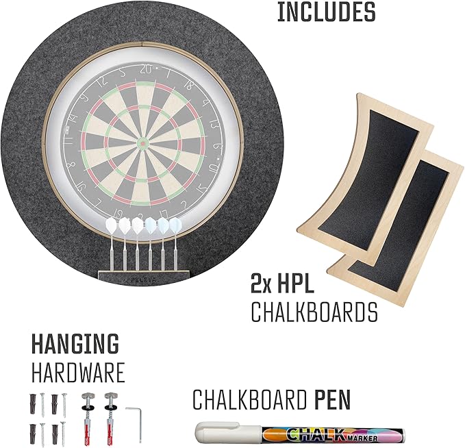 Dart Board Cabinet Set with LED Light; Bristle Dartboard, Built in LED Light, Darts and Chalkboards