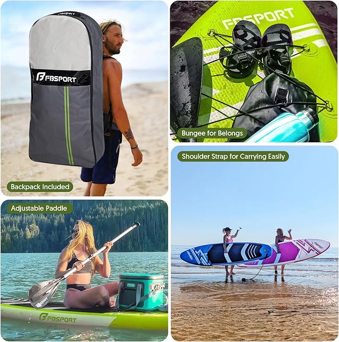 FBSPORT 11' Premium Stand Up Paddle Board, Yoga Board with Durable SUP Accessories & Carry Bag | Wide Stance, Surf Control, Non-Slip Deck, Leash, Paddle and Pump for Youth & Adult