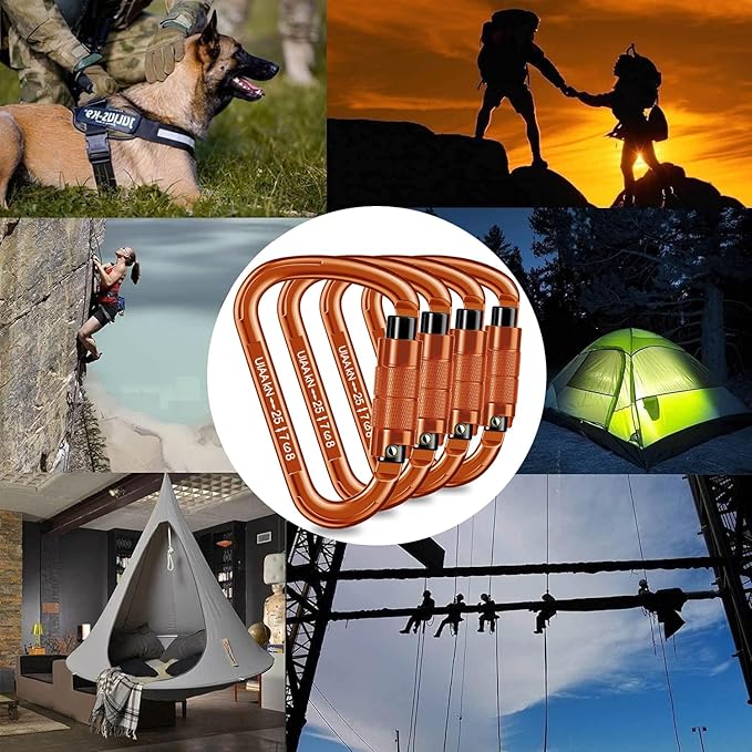 Auto Locking Carabiner Heavy Duty Carabiner 25kN UIAA Certified Climbing Carabiner Climbing Equipment Safety Carabiners for Rappelling, Hammocks, Rescue, Dog Leash, Swing
