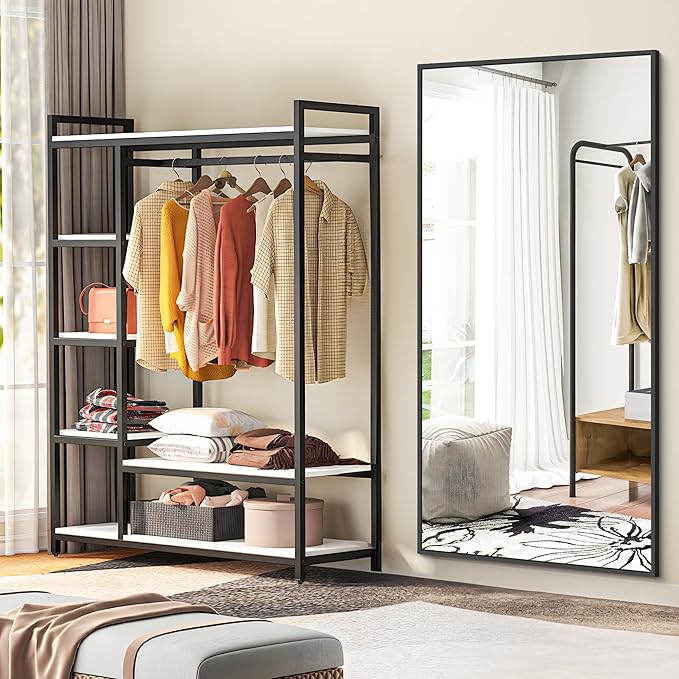 Bathroom Mirror, 30x55 inch Wall Mirror for Bathroom Wall Mounted Black Rectangle Square Corner Mirrors, Black Bathroom Mirror for Living Room, Farmhouse, Bedroom Entryway, Horizontal/Vertical